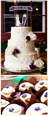 Wedding cake and cupcakes provided by Vintage Baking Company